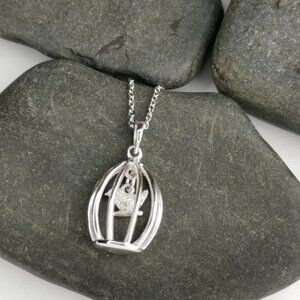 Bird in a Cage Sterling Silver CZ pendant necklace